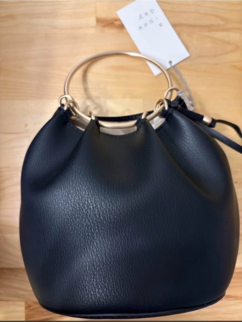 Black Hobo Bag with Gold Ring Handles